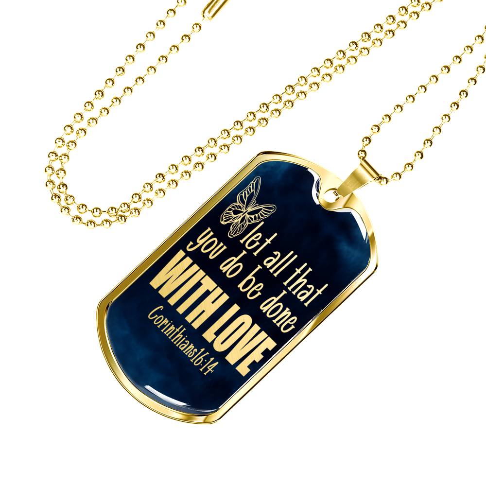 Done With Love Corinthians Necklace Stainless Steel or 18k Gold Dog Tag 24"-Express Your Love Gifts