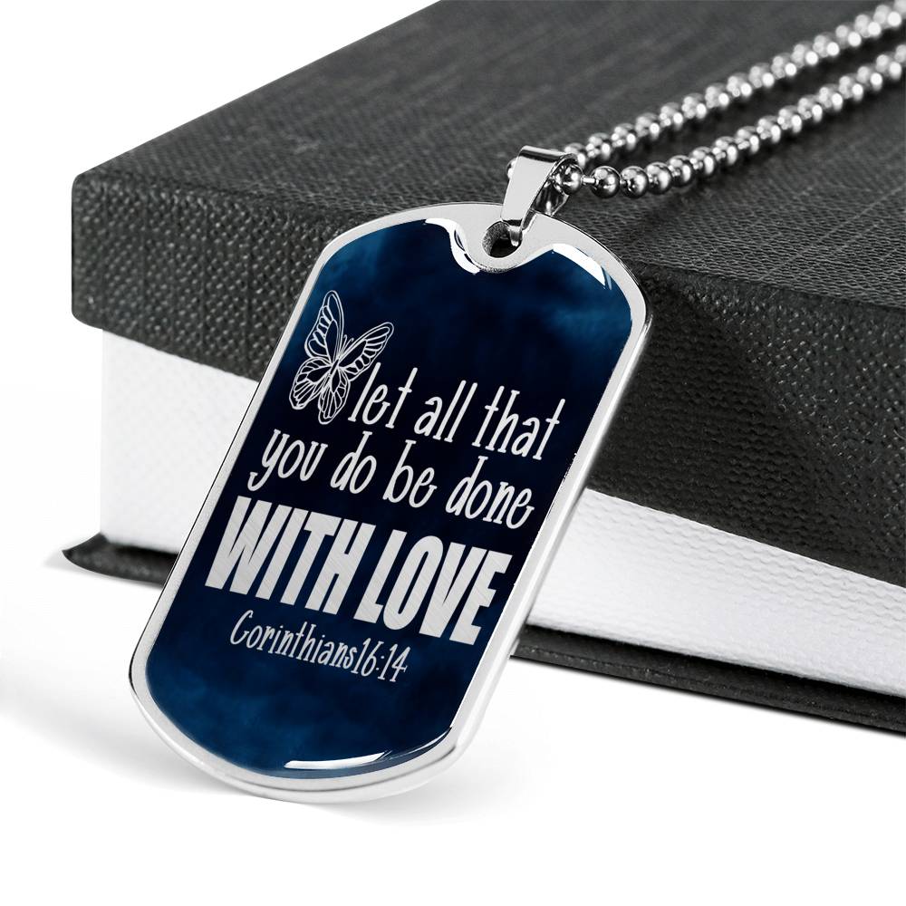 Done With Love Corinthians Necklace Stainless Steel or 18k Gold Dog Tag 24"-Express Your Love Gifts