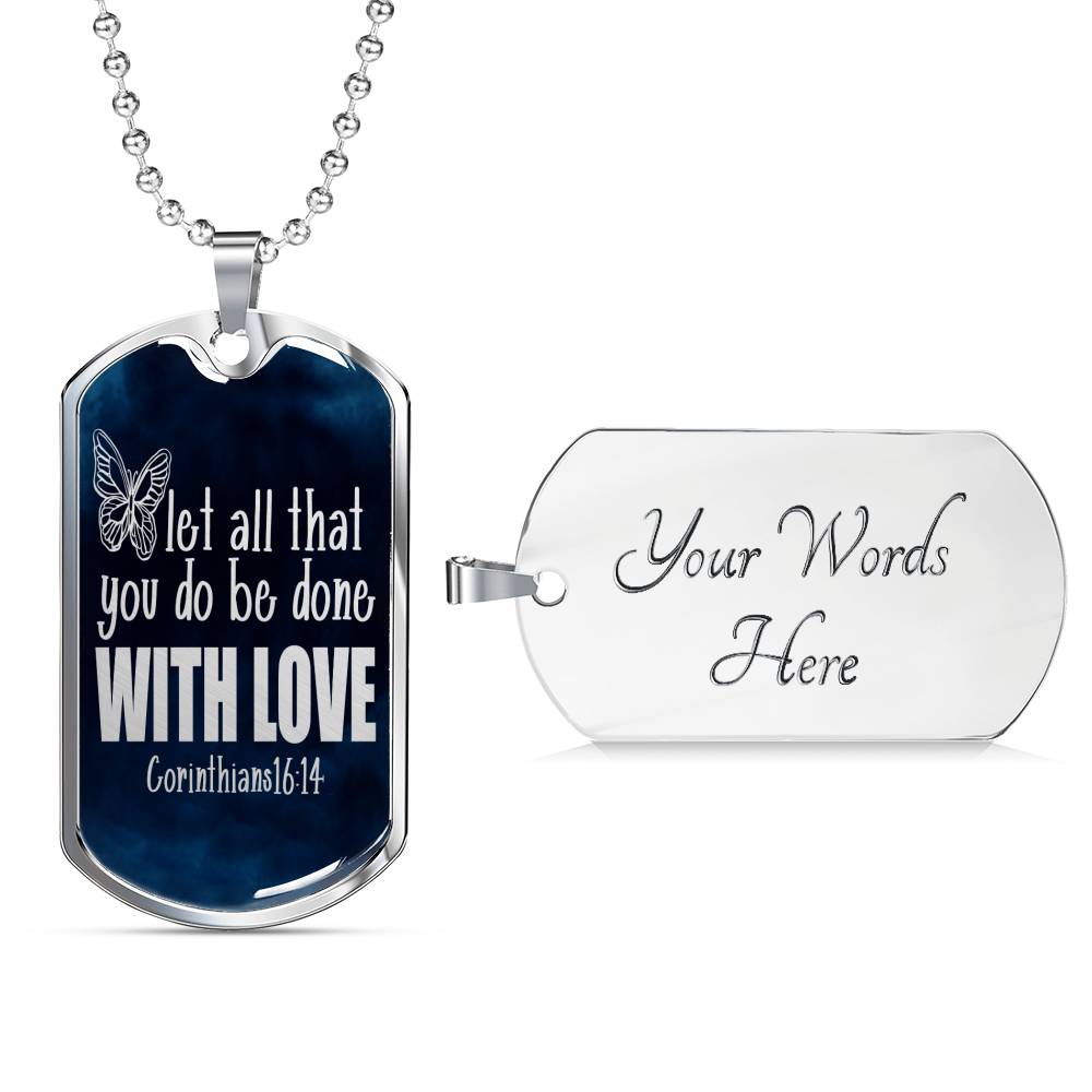 Done With Love Corinthians Necklace Stainless Steel or 18k Gold Dog Tag 24"-Express Your Love Gifts