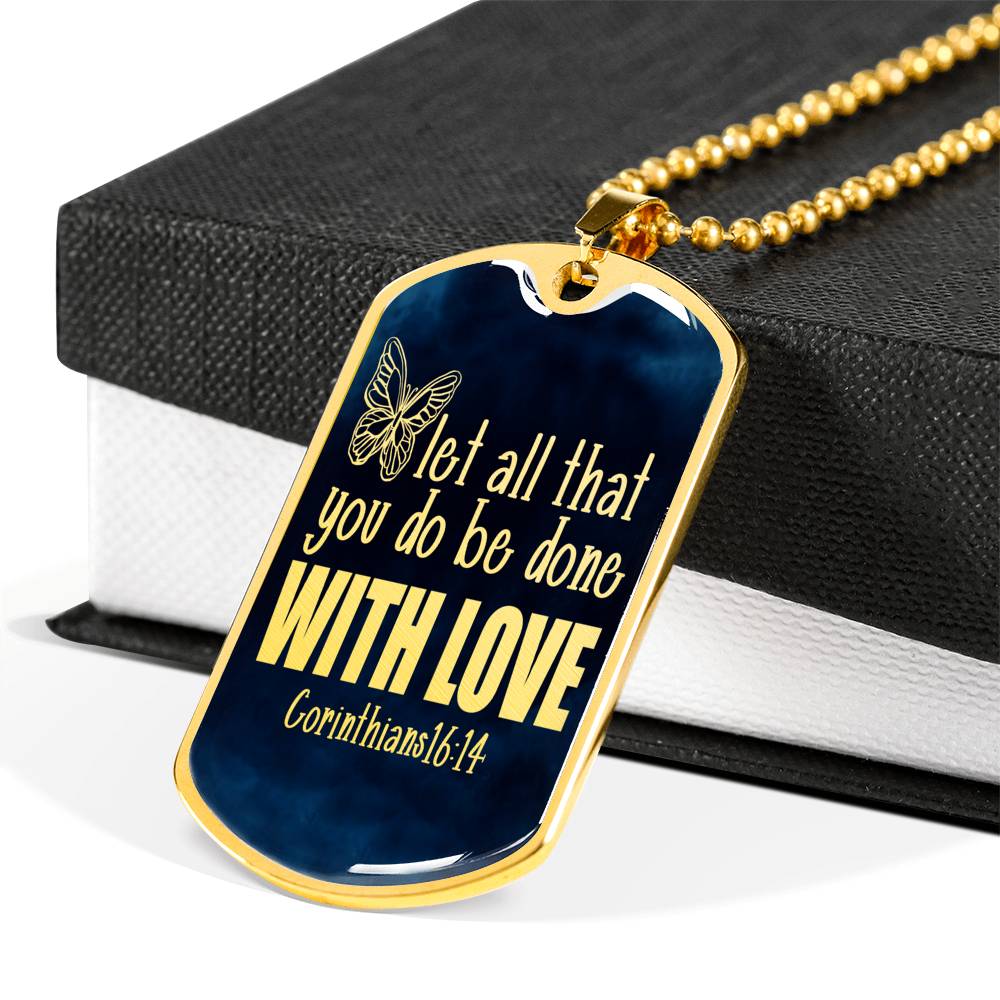 Done With Love Corinthians Necklace Stainless Steel or 18k Gold Dog Tag 24"-Express Your Love Gifts