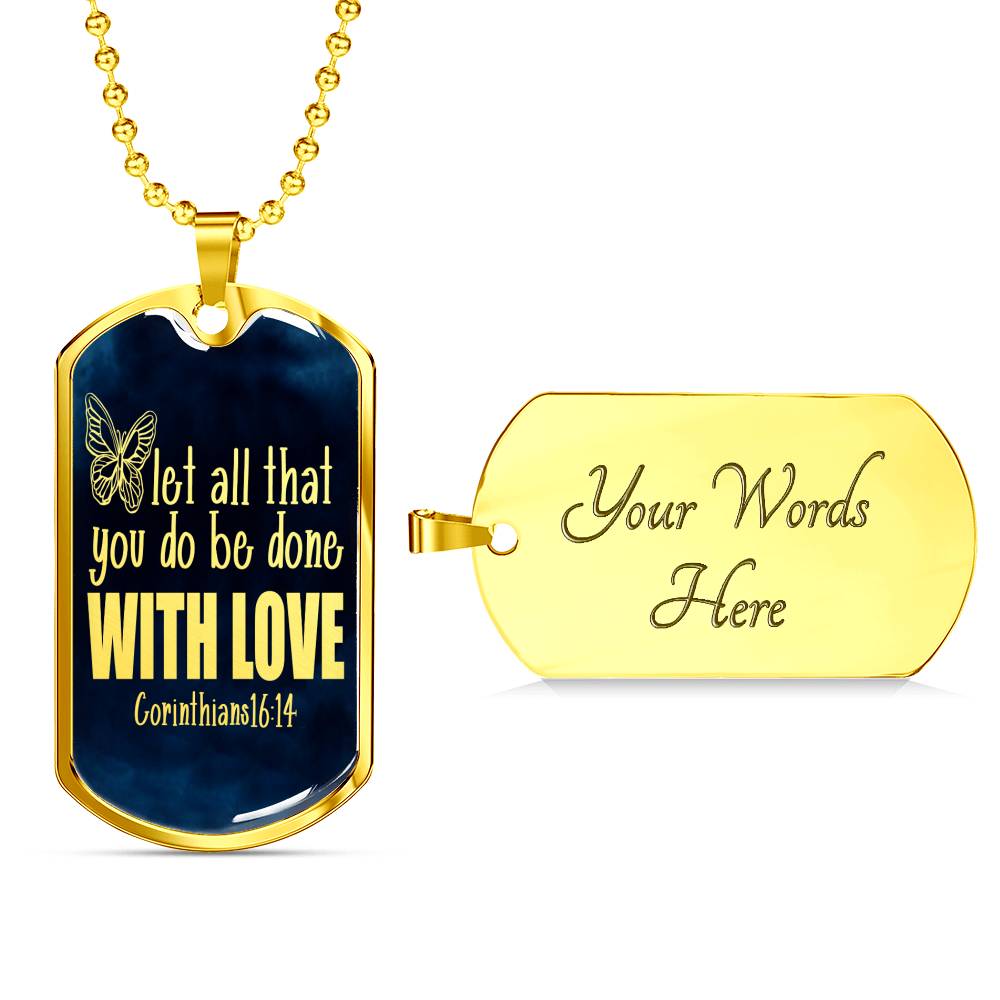 Done With Love Corinthians Necklace Stainless Steel or 18k Gold Dog Tag 24"-Express Your Love Gifts