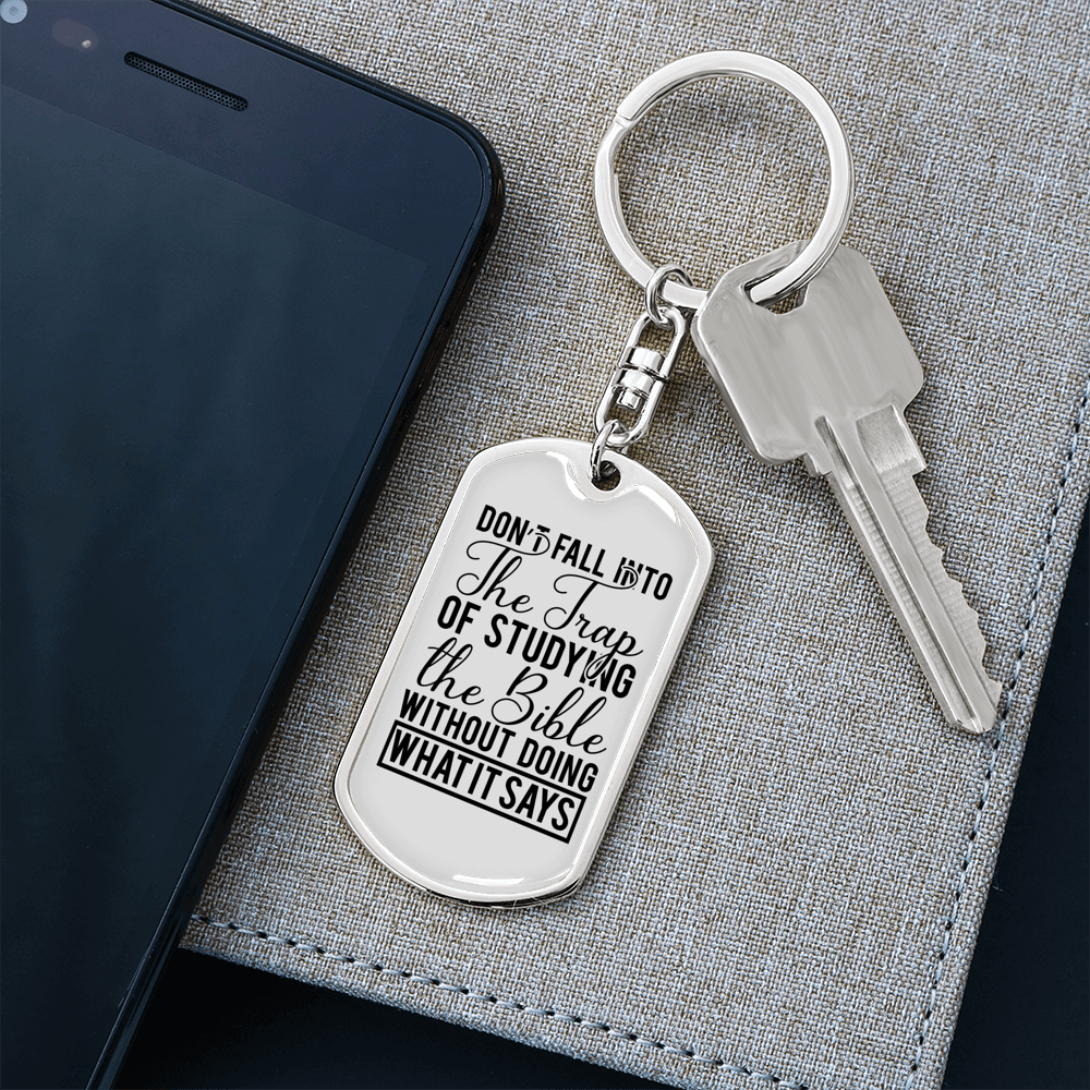 Dont Fall Into The Trap Keychain Stainless Steel or 18k Gold Dog Tag Keyring-Express Your Love Gifts