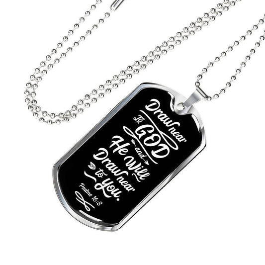 Draw Closer to God ScriptureInspired Psalm Necklace Stainless Steel or 18k Gold Dog Tag w 24" Chain