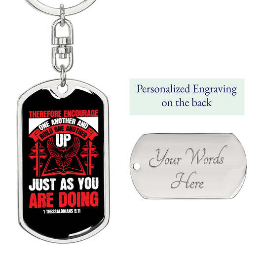 Encourage One 1 Thessalonians 5:11Keychain Stainless Steel or 18k Gold Dog Tag Keyring-Express Your Love Gifts