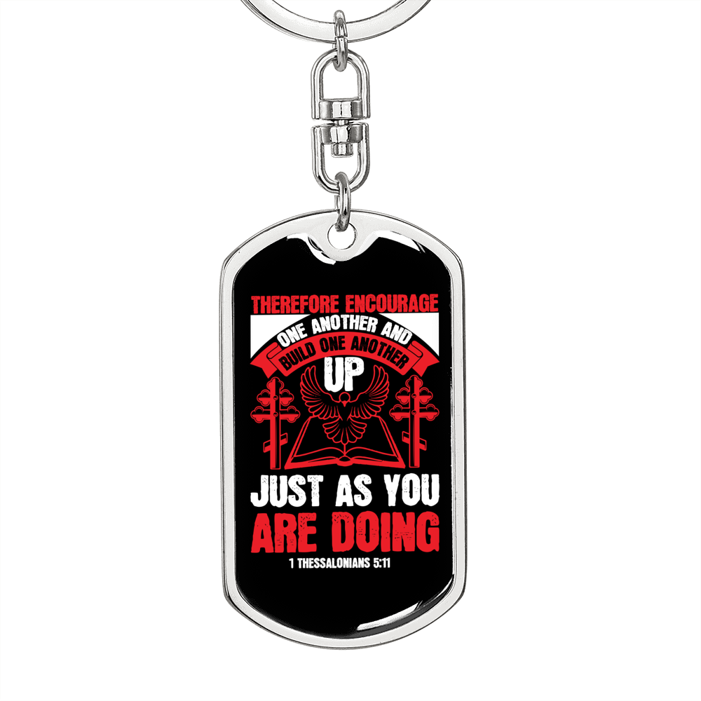 Encourage One 1 Thessalonians 5:11Keychain Stainless Steel or 18k Gold Dog Tag Keyring-Express Your Love Gifts