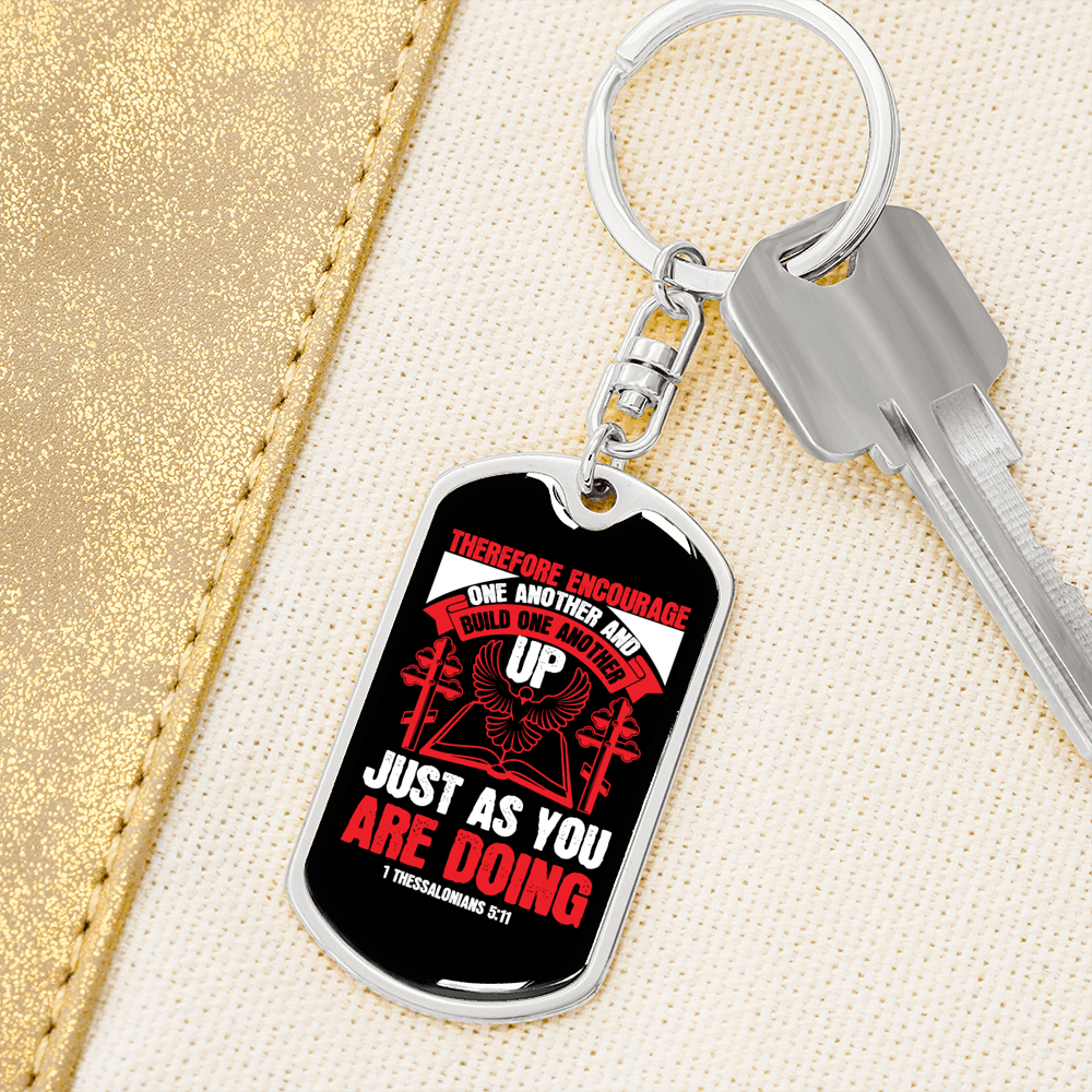 Encourage One 1 Thessalonians 5:11Keychain Stainless Steel or 18k Gold Dog Tag Keyring-Express Your Love Gifts