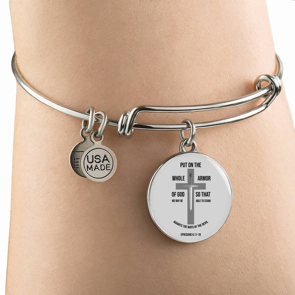 Ephesians 6:11-18 Christian Verse Gift Ephesians Stainless Steel or 18k Gold Circle Bangle Bracelet - Express Your Love Gifts