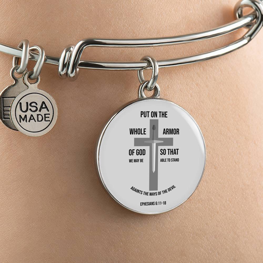 Ephesians 6:11-18 Christian Verse Gift Ephesians Stainless Steel or 18k Gold Circle Bangle Bracelet - Express Your Love Gifts