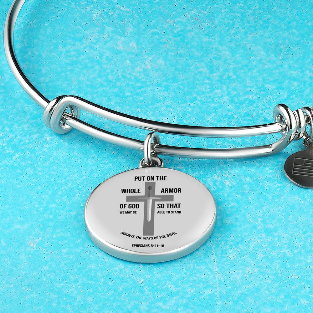 Ephesians 6:11-18 Christian Verse Gift Ephesians Stainless Steel or 18k Gold Circle Bangle Bracelet - Express Your Love Gifts