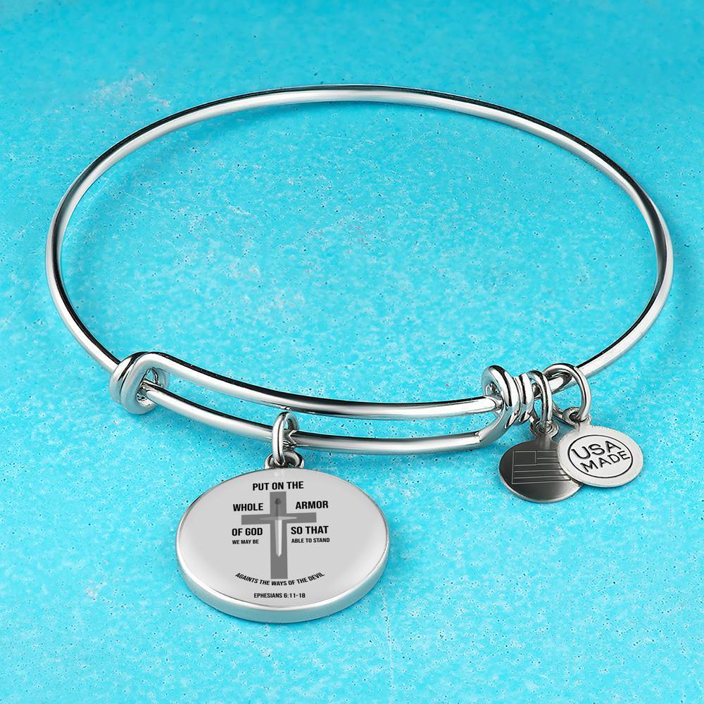 Ephesians 6:11-18 Christian Verse Gift Ephesians Stainless Steel or 18k Gold Circle Bangle Bracelet - Express Your Love Gifts