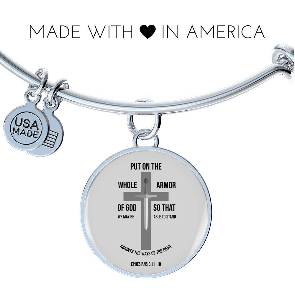 Ephesians 6:11-18 Christian Verse Gift Ephesians Stainless Steel or 18k Gold Circle Bangle Bracelet - Express Your Love Gifts