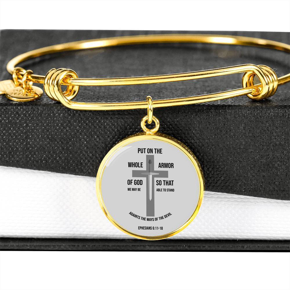 Ephesians 6:11-18 Christian Verse Gift Ephesians Stainless Steel or 18k Gold Circle Bangle Bracelet - Express Your Love Gifts