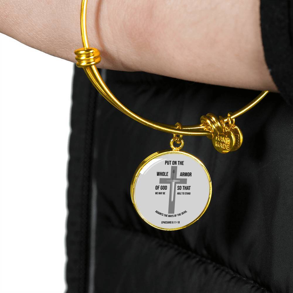Ephesians 6:11-18 Christian Verse Gift Ephesians Stainless Steel or 18k Gold Circle Bangle Bracelet - Express Your Love Gifts