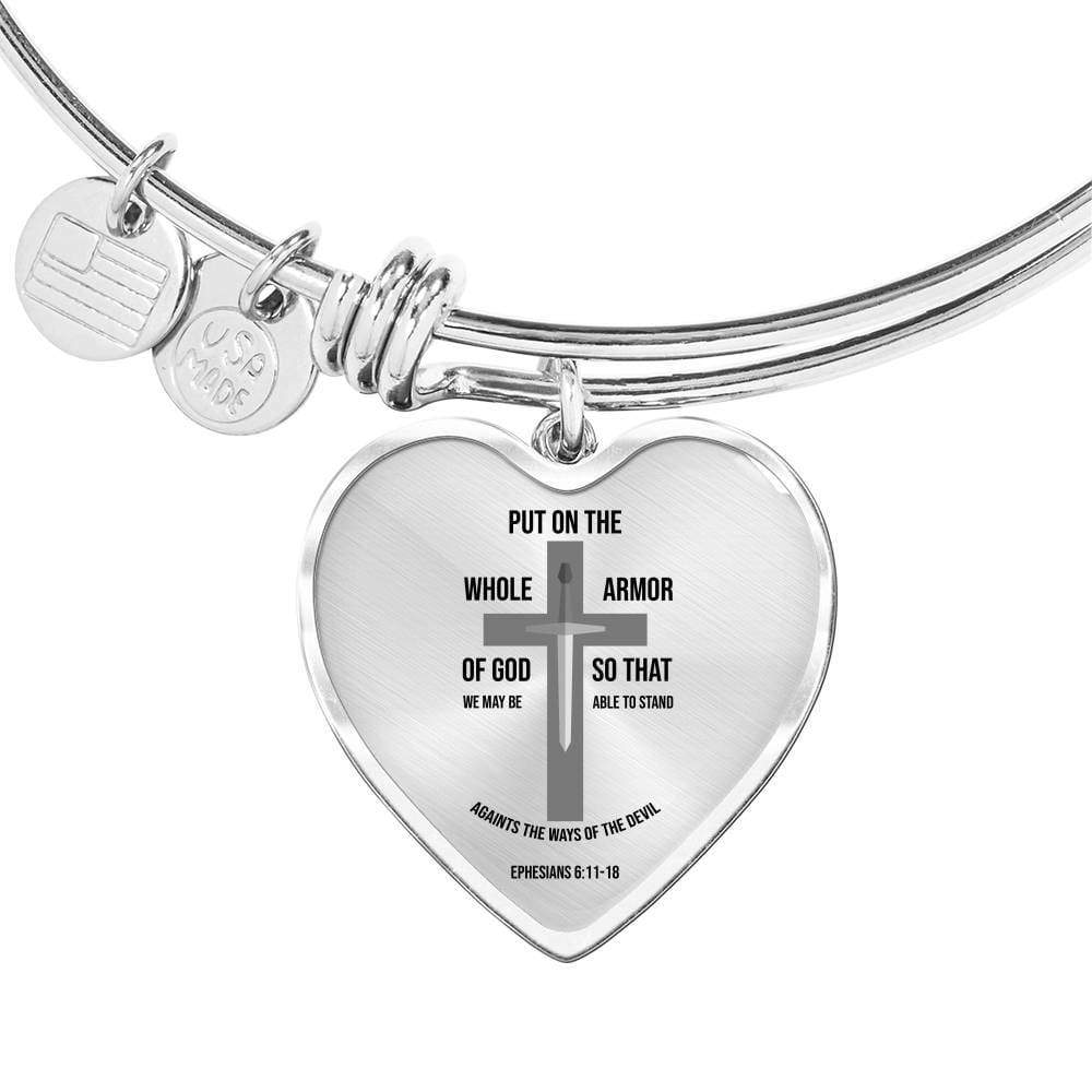 Ephesians 6:11-18 Stainless Steel or 18k Gold Heart Bangle Bracelet