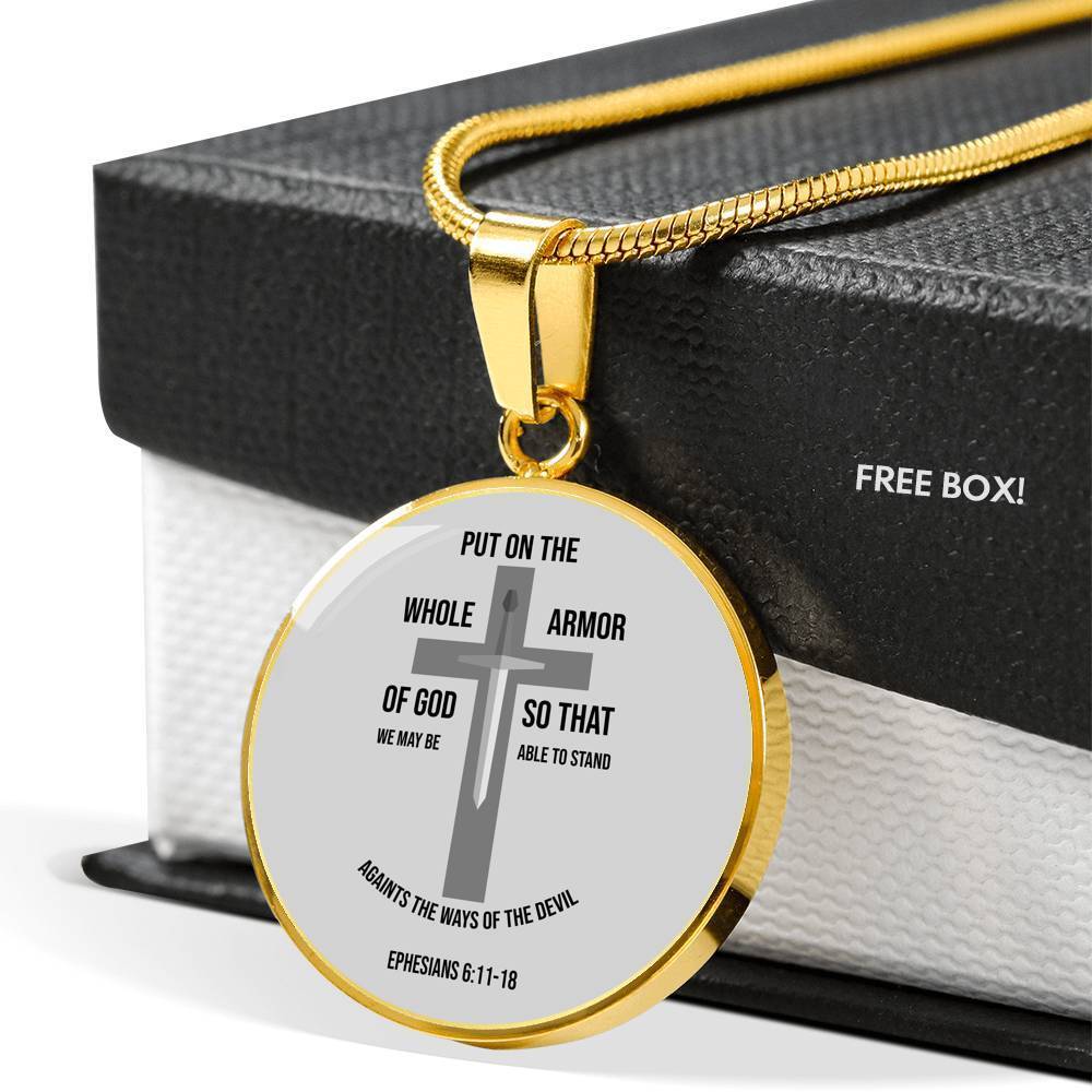 Ephesians 6:1118 Circle Necklace Stainless Steel or 18k Gold 18-22" - Express Your Love Gifts