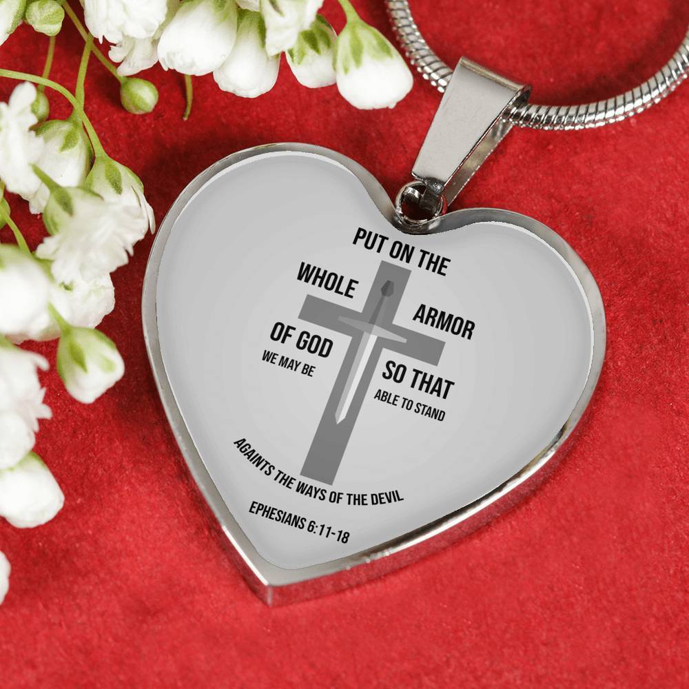 Ephesians 6:1118 Necklace Stainless Steel or 18k Gold Heart Pendant 18-22" - Express Your Love Gifts