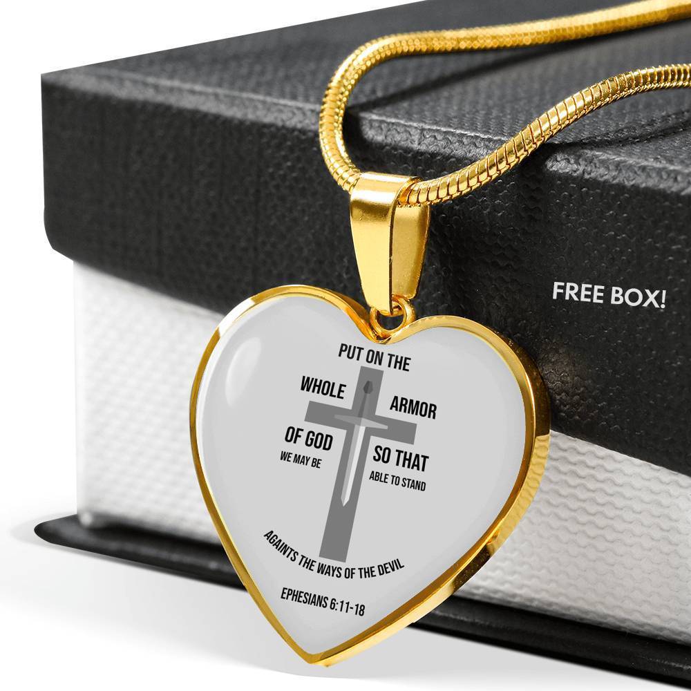 Ephesians 6:1118 Necklace Stainless Steel or 18k Gold Heart Pendant 18-22" - Express Your Love Gifts