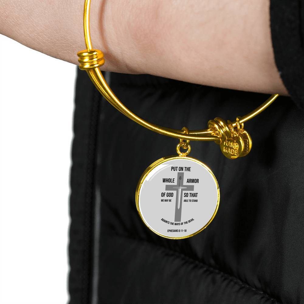Ephesians 6:1118 Stainless Steel or 18k Gold Circle Bangle Bracelet - Express Your Love Gifts