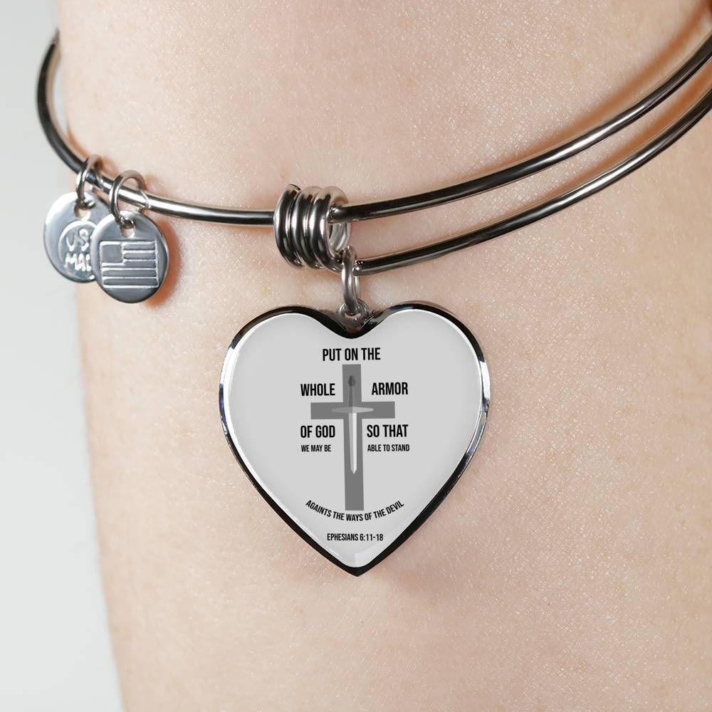 Ephesians 6:1118 Stainless Steel or 18k Gold Heart Bangle Bracelet - Express Your Love Gifts