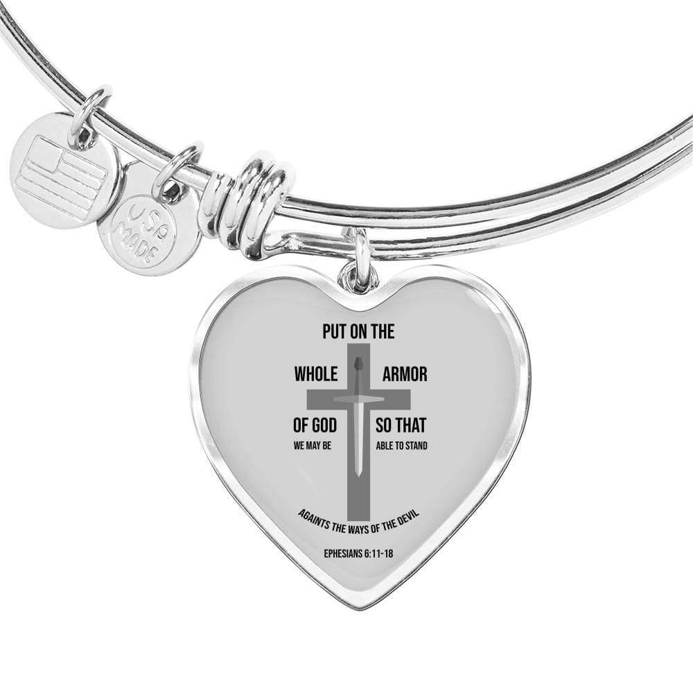 Ephesians 6:1118 Stainless Steel or 18k Gold Heart Bangle Bracelet