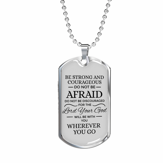 Be Strong God Is With You Necklace Stainless Steel or 18k Gold Dog Tag w 24" Chain
