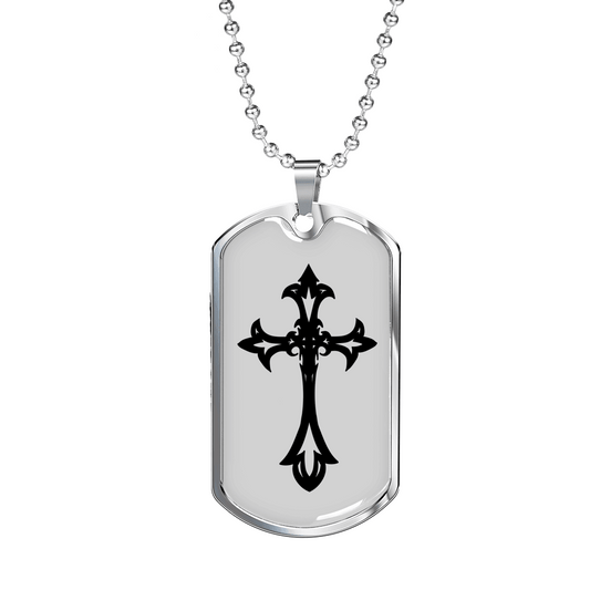 Cross Necklace Stainless Steel or 18k Gold Dog Tag w 24" Chain
