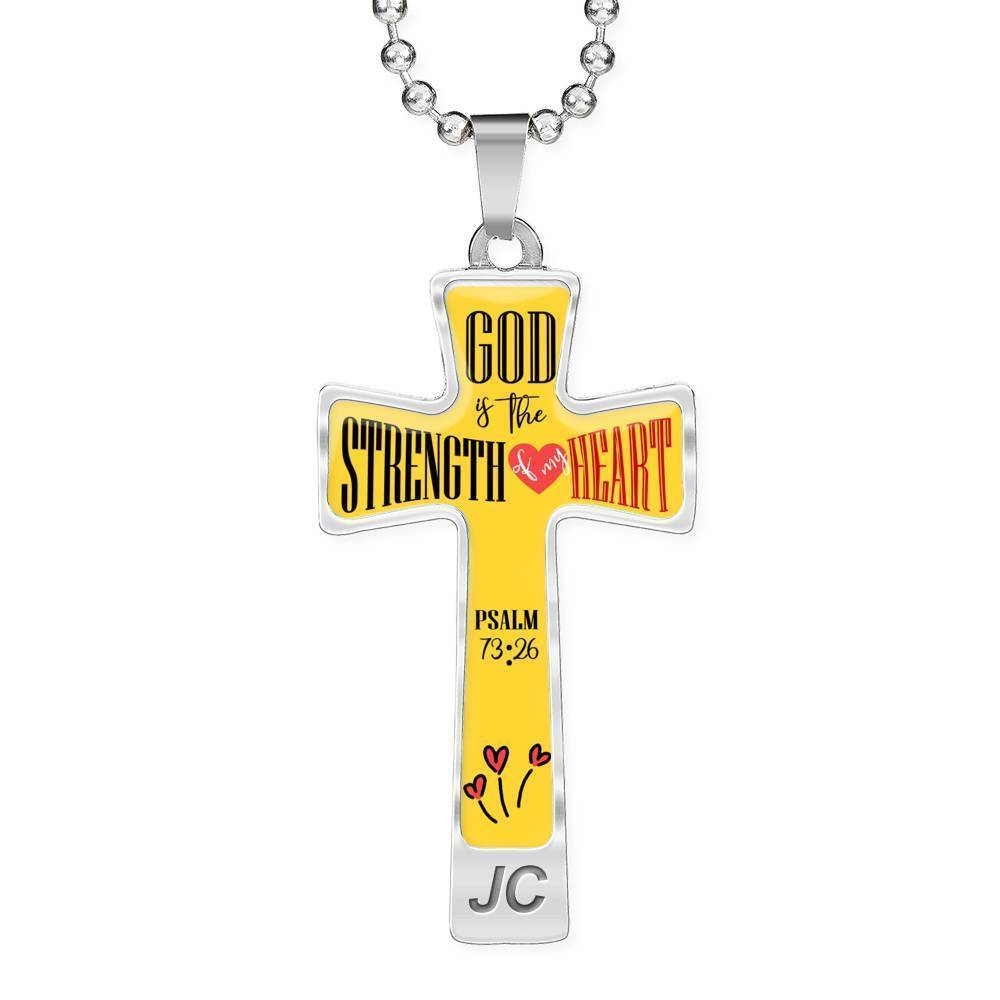 God is My Strength Bible Verse Cross Pendant Necklace Stainless Steel or 18k Gold 18-22"