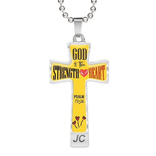 God is My Strength Bible Verse Cross Pendant Necklace Stainless Steel or 18k Gold 18-22"