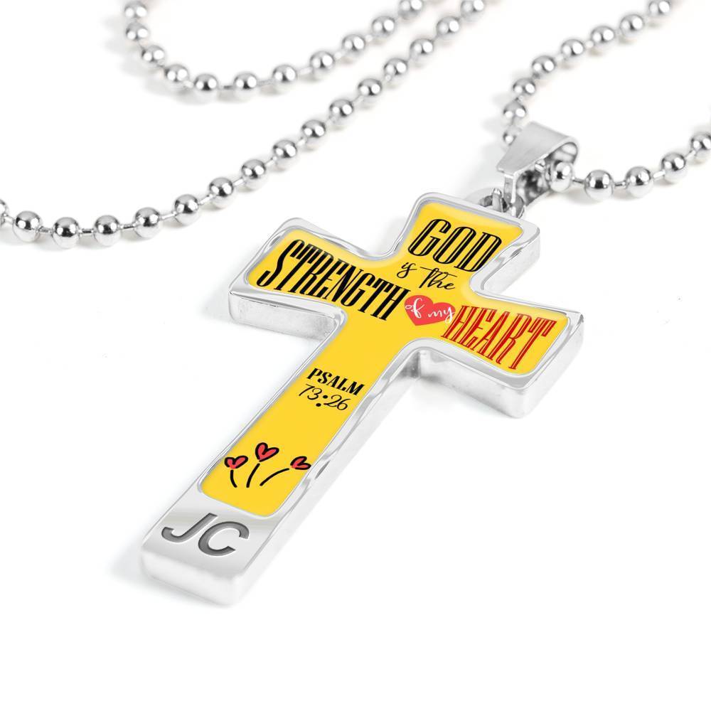 God is My Strength Bible Verse Cross Pendant Necklace Stainless Steel or 18k Gold 18-22"