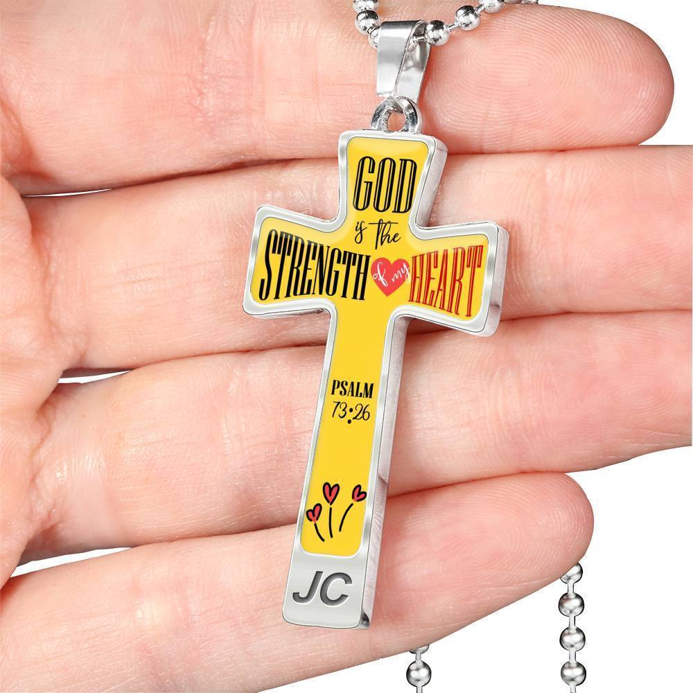 God is My Strength Bible Verse Cross Pendant Necklace Stainless Steel or 18k Gold 18-22"