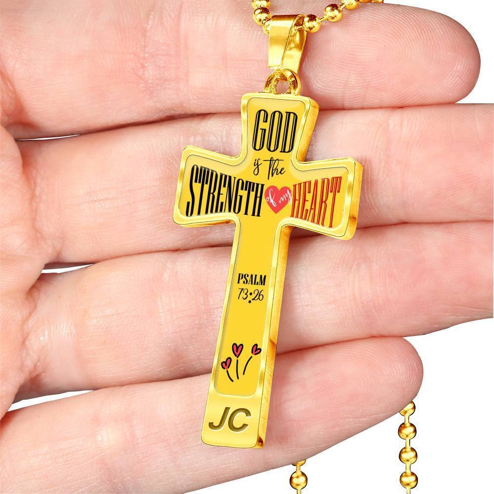 God is My Strength Bible Verse Cross Pendant Necklace Stainless Steel or 18k Gold 18-22"