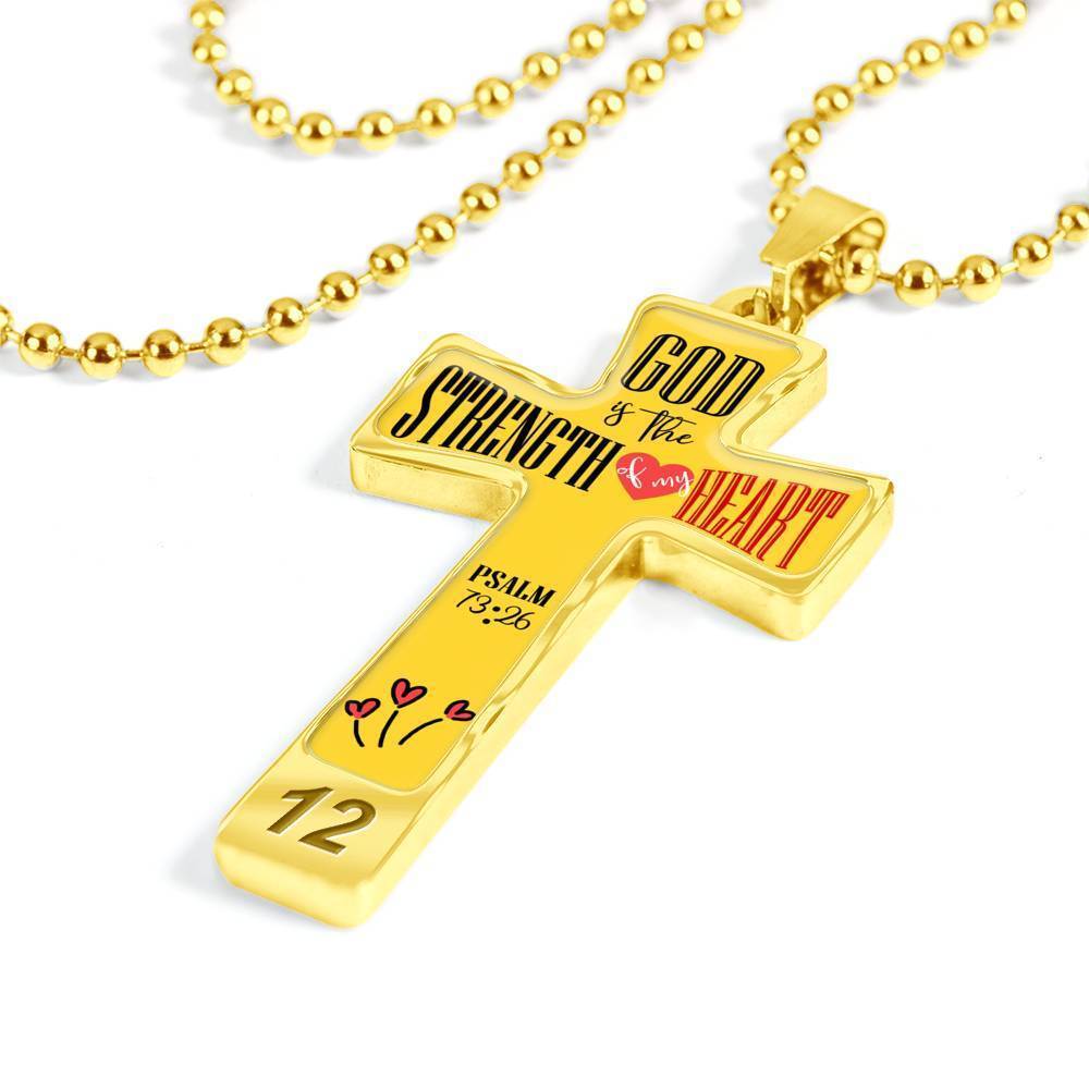 God is My Strength Bible Verse Cross Pendant Necklace Stainless Steel or 18k Gold 18-22"