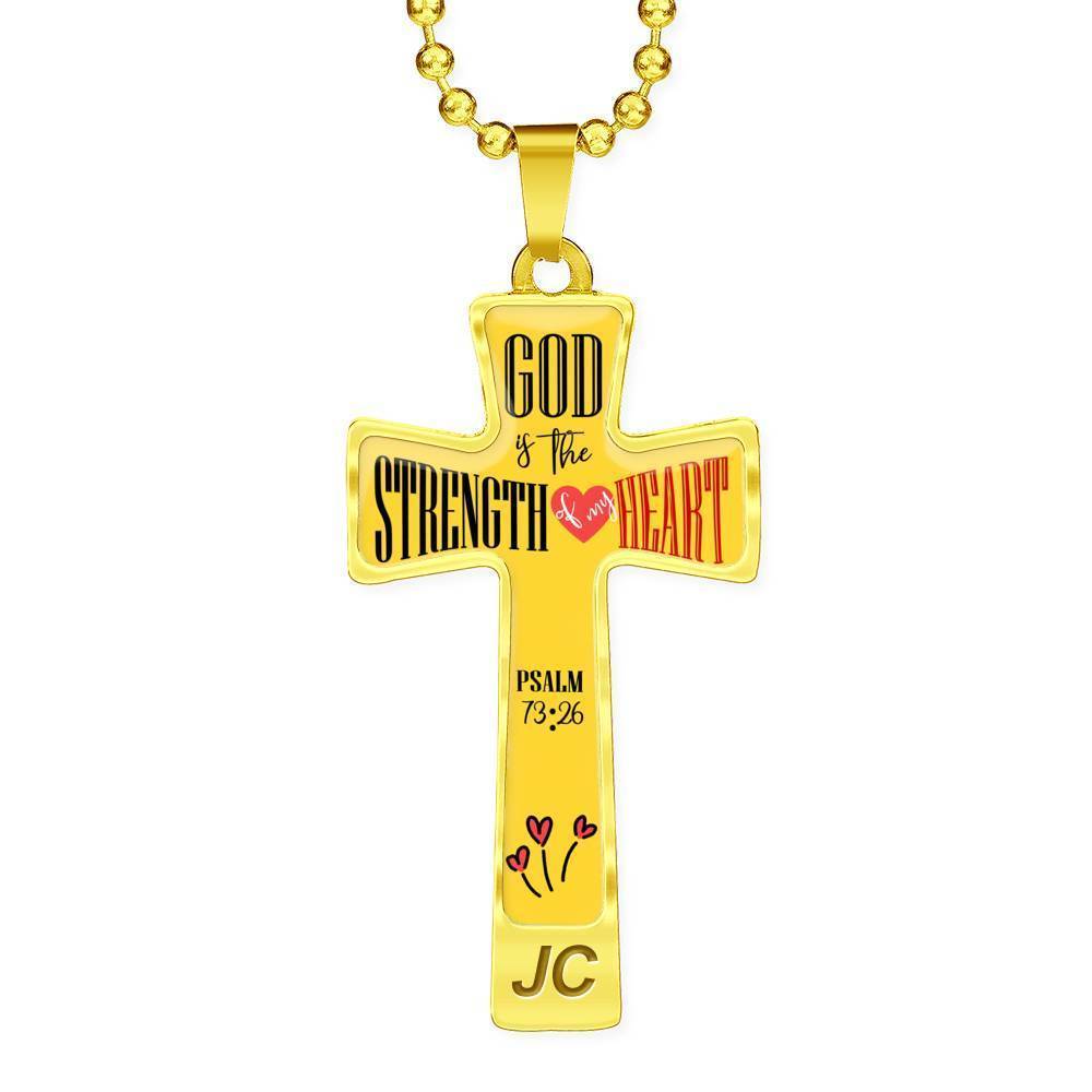 God is My Strength Bible Verse Cross Pendant Necklace Stainless Steel or 18k Gold 18-22"