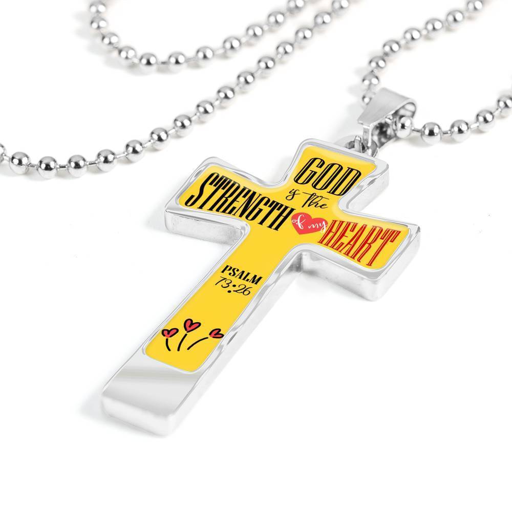 God is My Strength Bible Verse Cross Pendant Necklace Stainless Steel or 18k Gold 18-22"