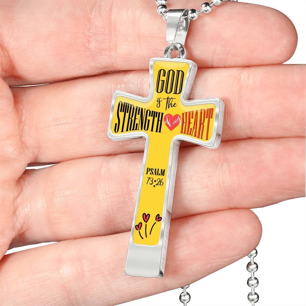 God is My Strength Bible Verse Cross Pendant Necklace Stainless Steel or 18k Gold 18-22"