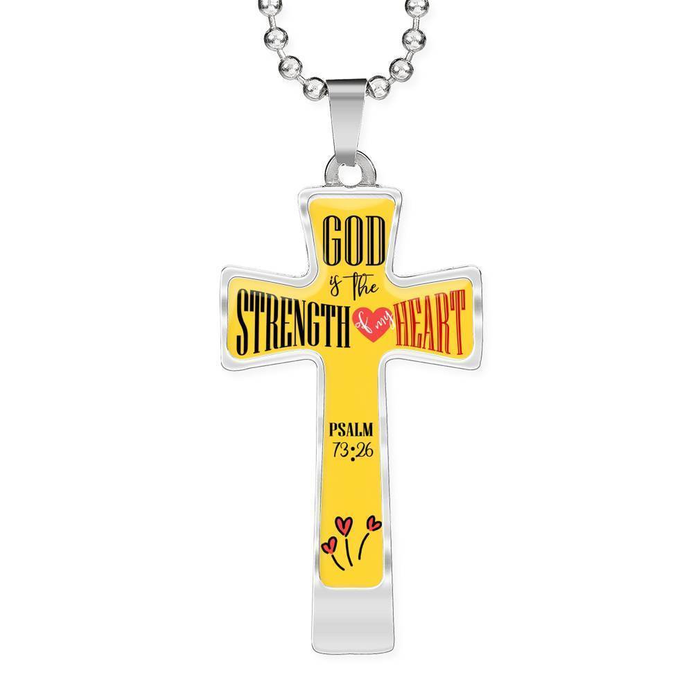 God is My Strength Bible Verse Cross Pendant Necklace Stainless Steel or 18k Gold 18-22"