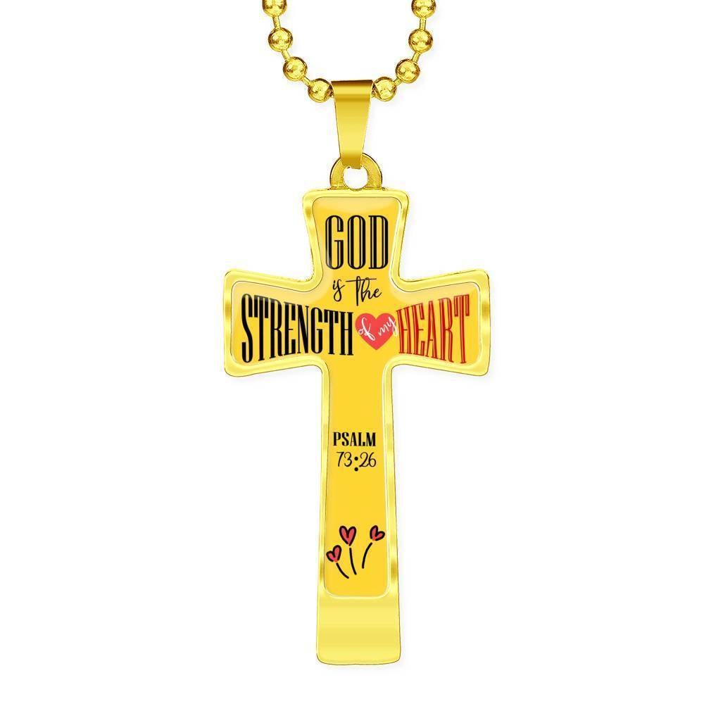 God is My Strength Bible Verse Cross Pendant Necklace Stainless Steel or 18k Gold 18-22"