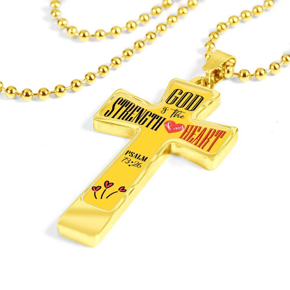 God is My Strength Bible Verse Cross Pendant Necklace Stainless Steel or 18k Gold 18-22"