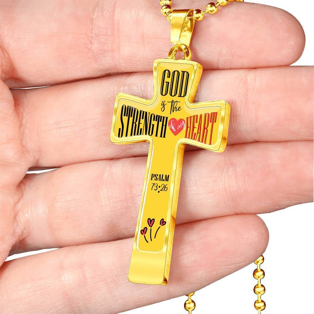 God is My Strength Bible Verse Cross Pendant Necklace Stainless Steel or 18k Gold 18-22"