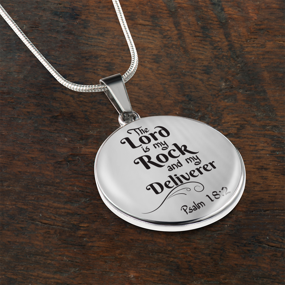 Lord is My Rock Circle Pendant Necklace Stainless Steel 1822"