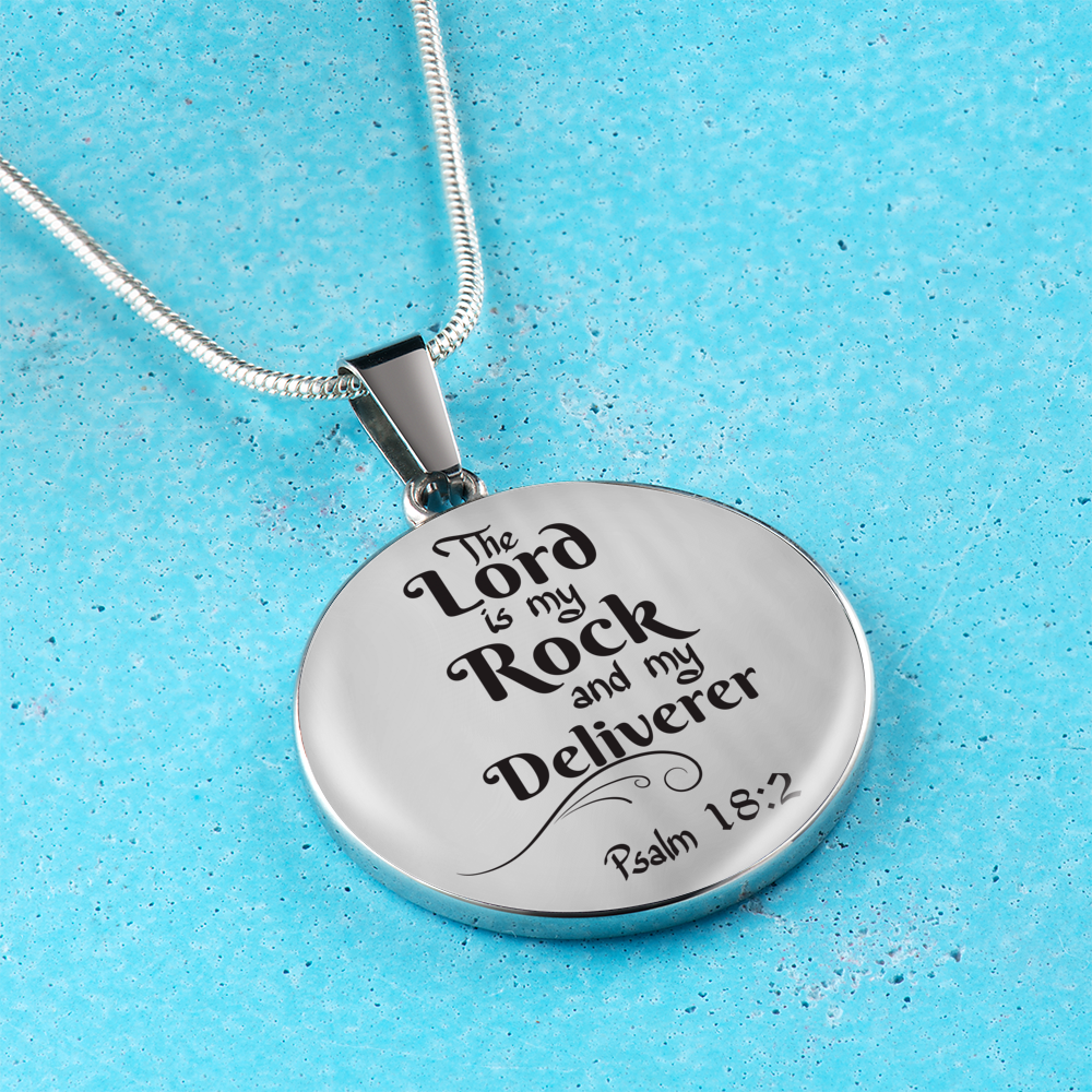 Lord is My Rock Circle Pendant Necklace Stainless Steel 1822"