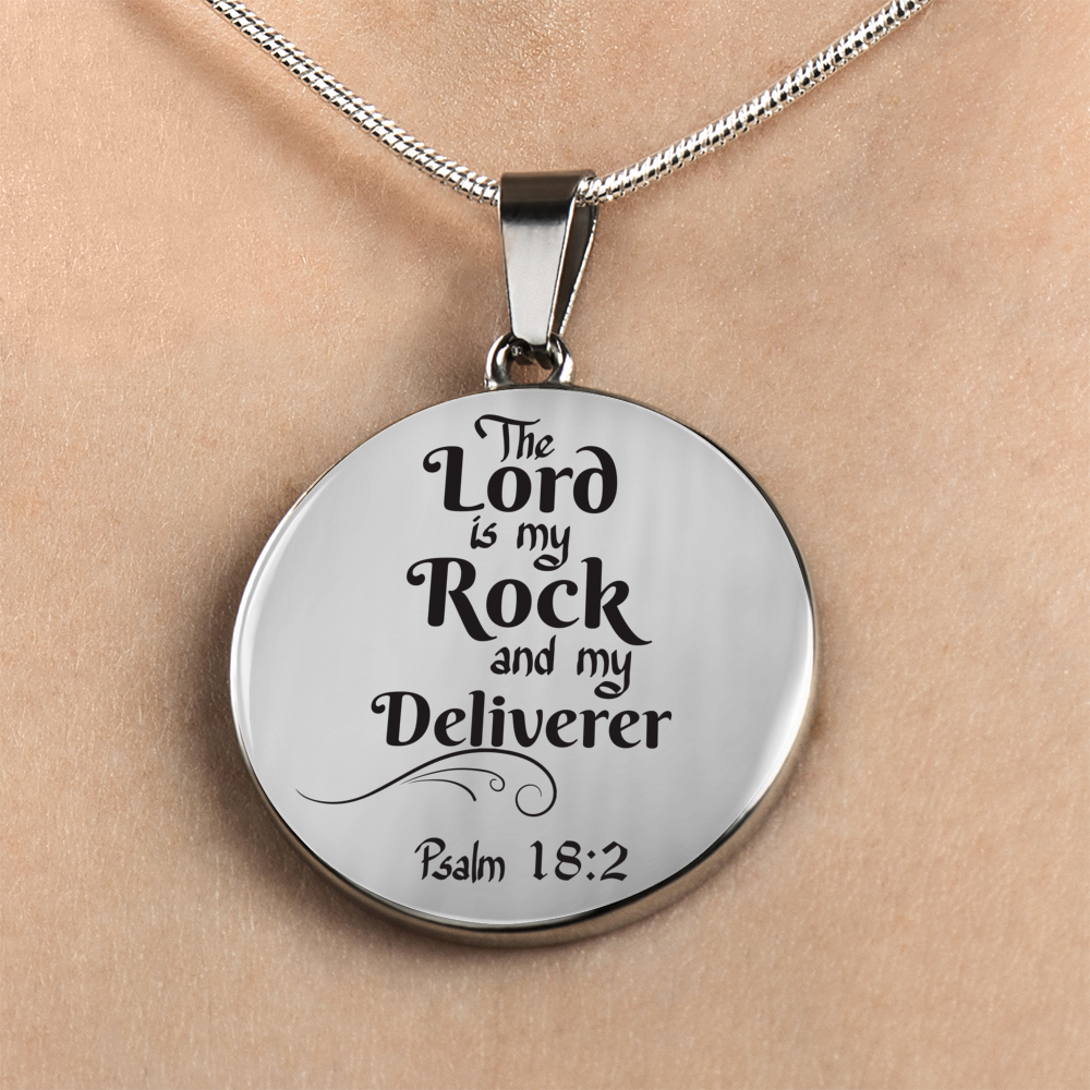 Lord is My Rock Circle Pendant Necklace Stainless Steel 1822"