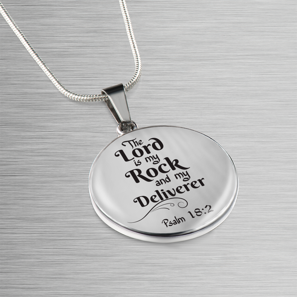 Lord is My Rock Circle Pendant Necklace Stainless Steel 1822"