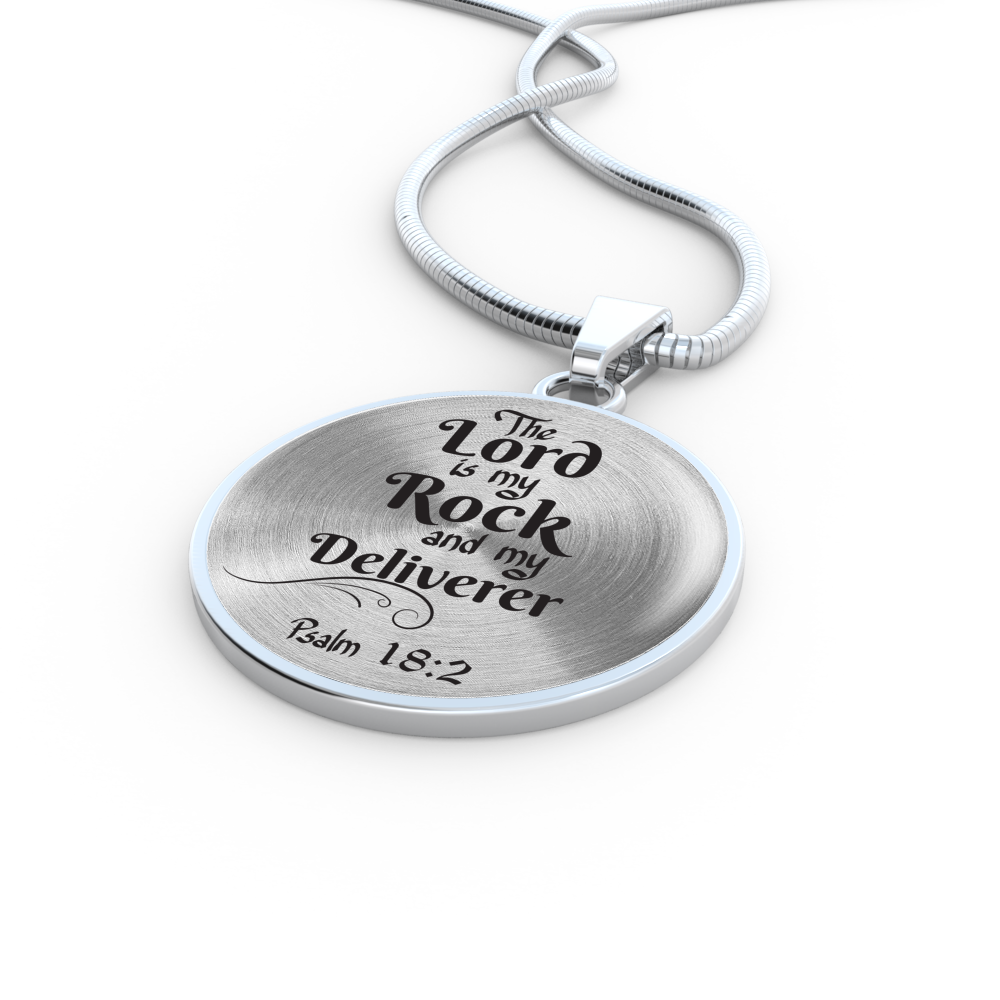 Lord is My Rock Circle Pendant Necklace Stainless Steel 1822"