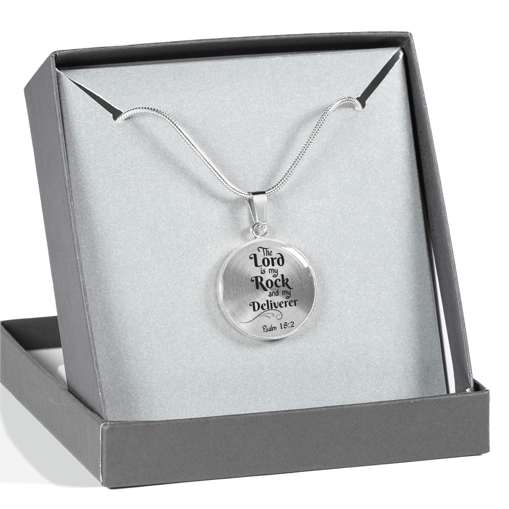Lord is My Rock Circle Pendant Necklace Stainless Steel 1822"