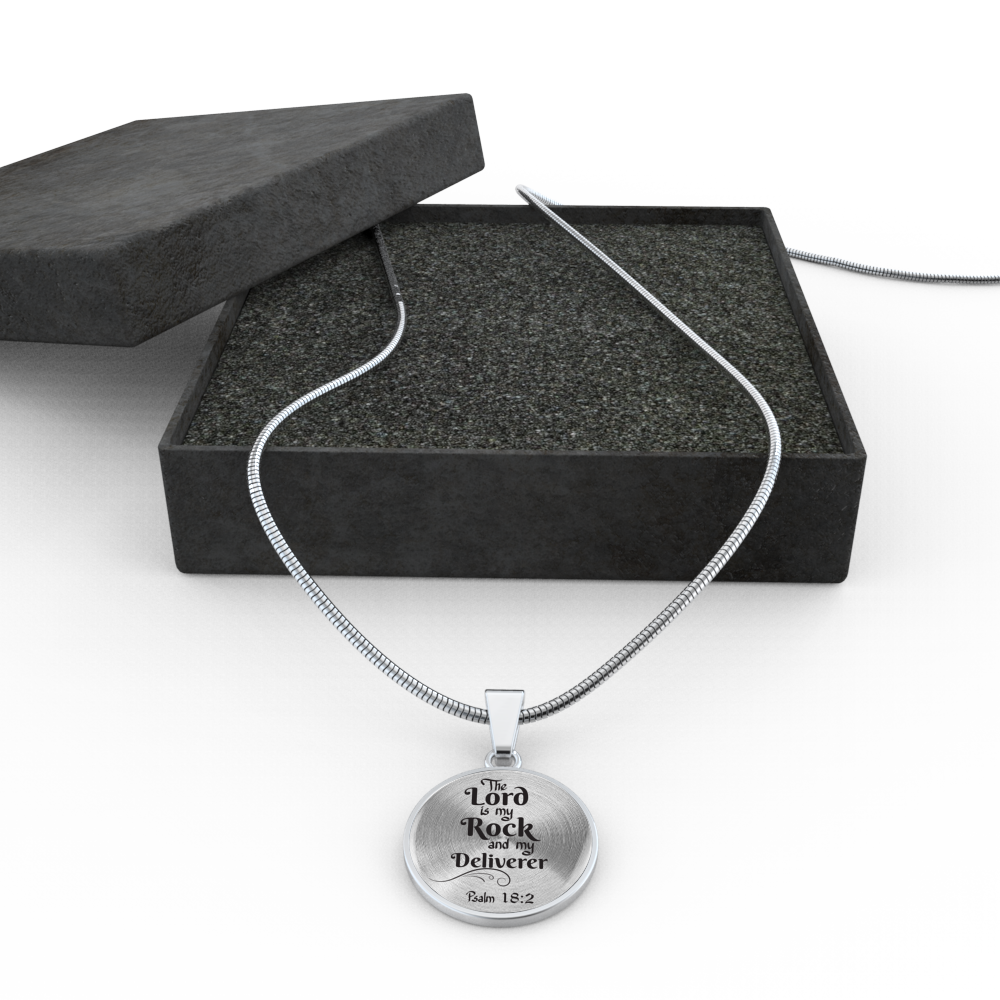 Lord is My Rock Circle Pendant Necklace Stainless Steel 1822"