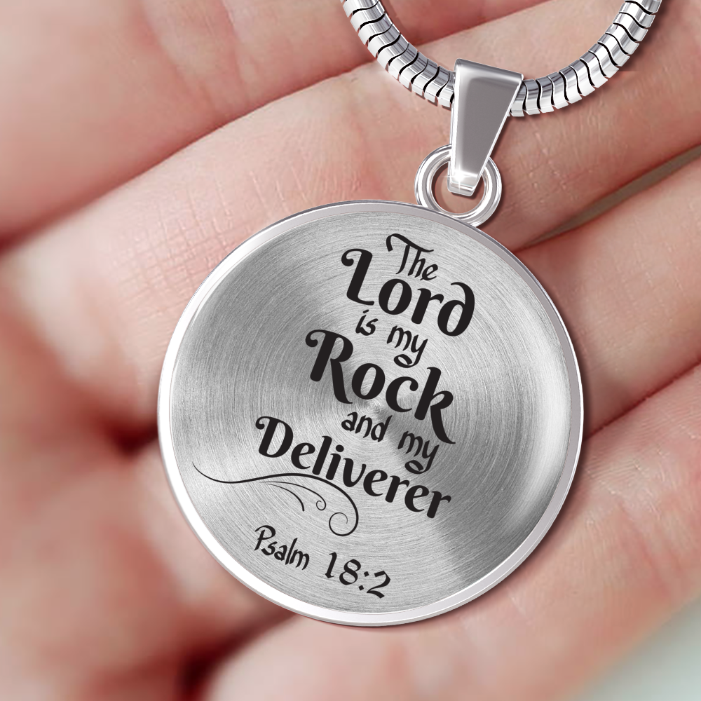 Lord is My Rock Circle Pendant Necklace Stainless Steel 1822"