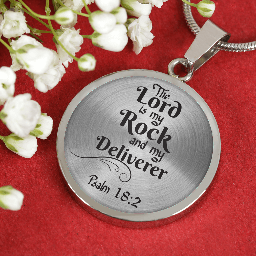 Lord is My Rock Circle Pendant Necklace Stainless Steel 1822"
