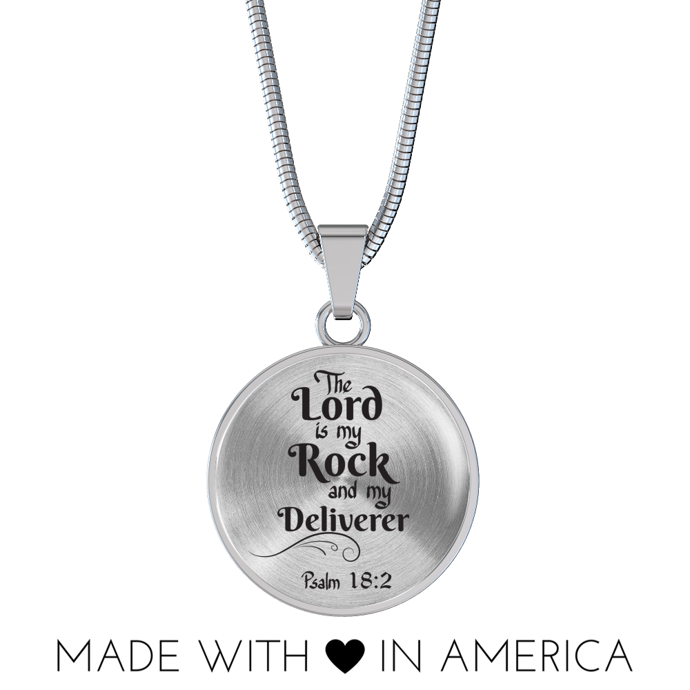 Lord is My Rock Circle Pendant Necklace Stainless Steel 1822"