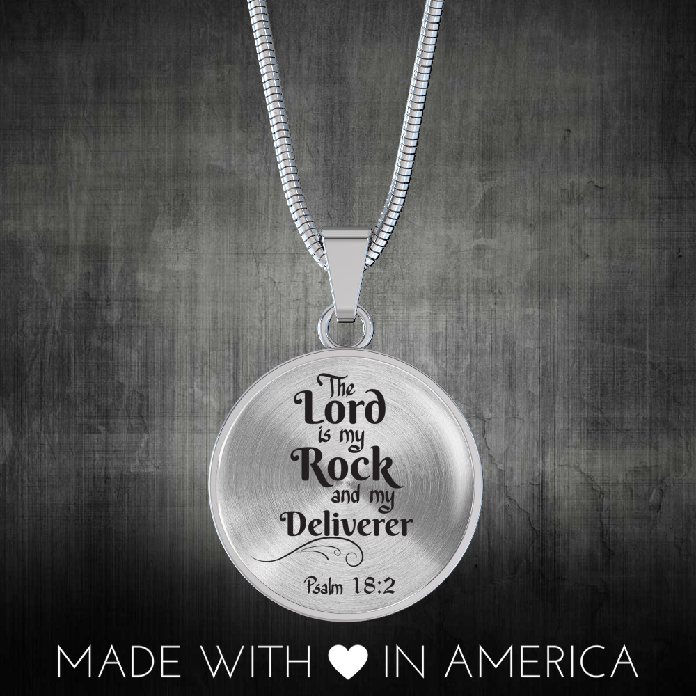 Lord is My Rock Circle Pendant Necklace Stainless Steel 1822"